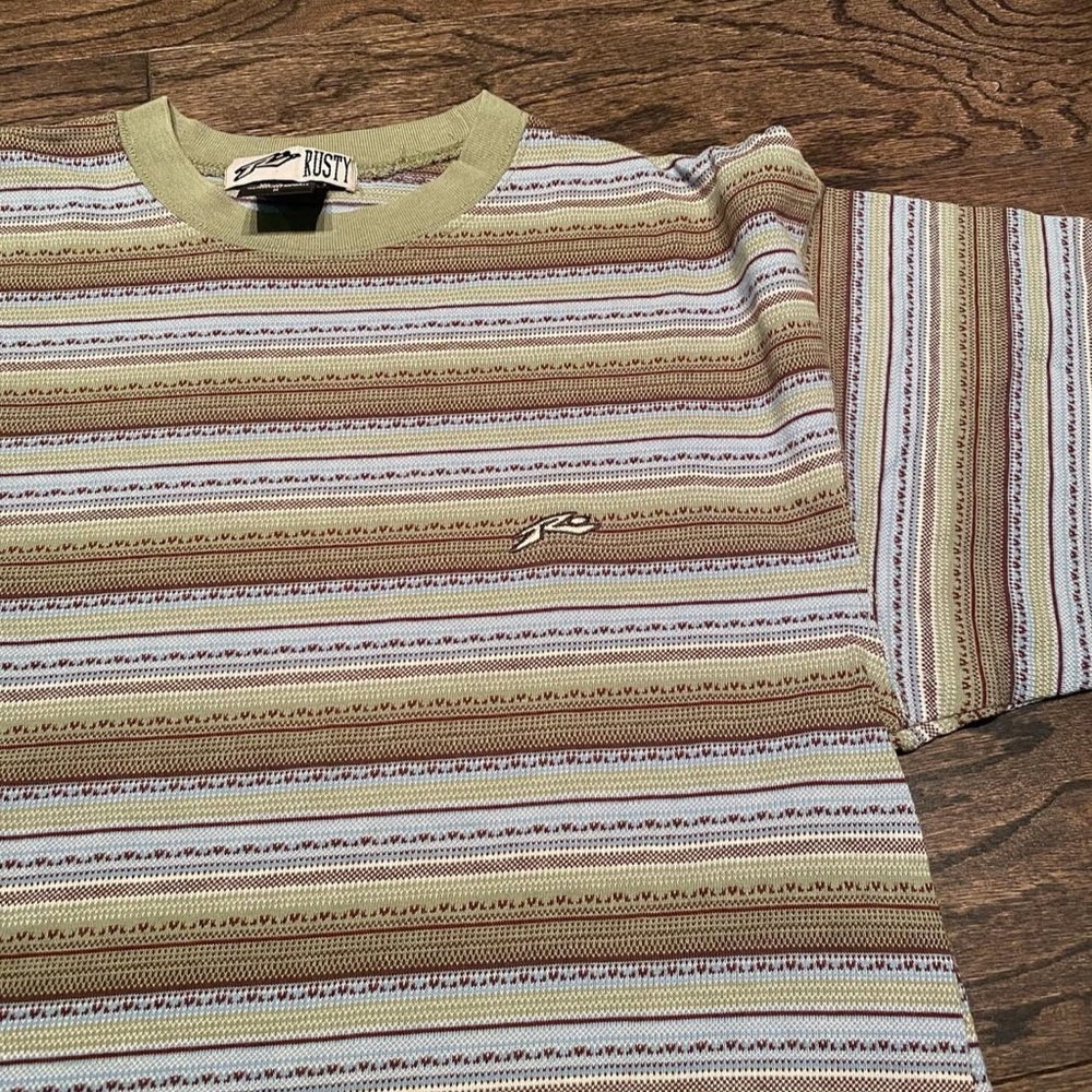 Rare Vintage 90s Rusty Surf Style Patterned Striped T Shirt